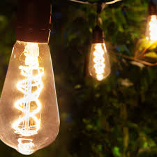 Patio Lights Warm White Flexfilament Led Patio String Lights St64 Bulbs On Black Wire