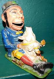 Cast Iron Man Riding Pig Bank