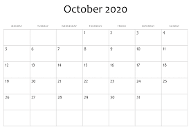 October 2020 Calendar Excel In 2020 Calendar Template Free Printable Calendar Templates Free Calendar Template
