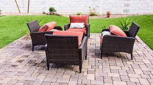 Thick cushioned ottoman gives you additional seating or a place to prop up your feet. Patio Furniture Sets On Sale Save Big On Bistro Dining And Conversation Sets