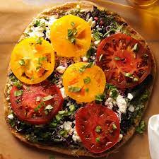 Grilled Pizza With Greens Tomatoes Recipe Fresh Tomato Recipes Green Tomato Recipes Grilled Pizza