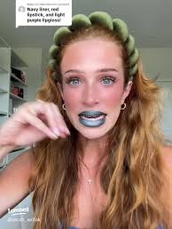 Creative Lip Combo Ideas: Navy Liner, Red Lipstick & Light Purple Lip Gloss