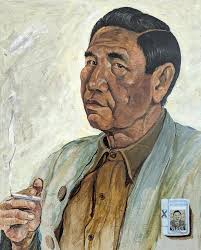 Harold Bruntsch "portrait of Ramos, Marin Shipyard, Sausalito" 1944 WWII  Liberty Ship Worker, Oil