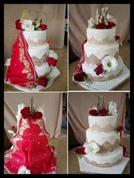 Indian Sari Wedding Cake By The Cupcakery Red And White Wedding Cake Indian Wedding Cake Gold And Whit Wedding Cake Red Wedding Cake Roses Lace Wedding Cake