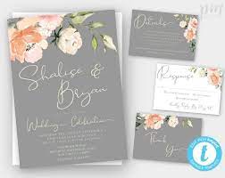 Gray Peach Wedding Invitation Template Set With Watercolor Etsy Peach Wedding Invitations Wedding Invitations Wedding Invitation Templates