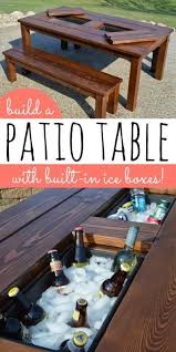 Remodelaholic Build A Patio Table With Built In Ice Boxes Diy Patio Table Building A Patio Diy Outdoor Furniture