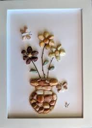 Items Similar To Pebble Art Wall Decor Unique Gift 3 Flowers In Vase 5x7 Woman Gift Friend Gift On Etsy Pebble Art Rock Crafts Stone Crafts