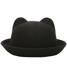Cute Cat Ear Bowler Hats Wool Trendy Derby Caps With Roll Up Brim For Men Women Black Cat Cc180m6m020 Bowler Hat Womens Fedora Hats For Women