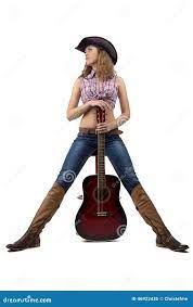 Photo of Standing Cowgirl with the Guitar Stock Image - Image of guitar,  belly: 46922435