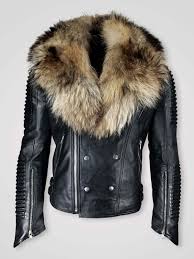 Men S Motorcycle Biker Jacket With Detachable Raccoon Fur Collar In Black Fur Leather Jacket Leather Jacket Style Leather Jacket Men Style