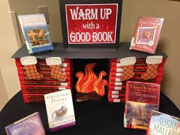 Mitchell Library Christmas Fireplace Library Book Display Warm Up With A Good Book Librarydi Christmas Library Display Library Book Displays Library Decor