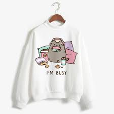 Pusheen Hoodie Kawaii Cat Funny Cartoon Cute Korean Style White Hoodie For Womens A1 Pusheen Hoodie Stylish Hoodies Trendy Hoodies