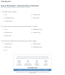 quiz worksheet characteristics of sonnets study com