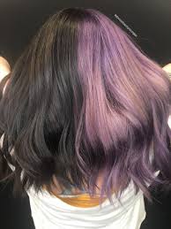 Half Purple Half Black Black Blackyhairstyles Hairstylesmedium Purple Transitioninghairstyle In 2020 Black Hair Dye Two Color Hair Hair Color For Black Hair