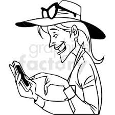 Black And White Woman Clipart Black And White Woman Laughing At Her Phone Vector Clipart Royalty Free Clipart 413065 In 2020 Clip Art Women Laughing Vector Clipart