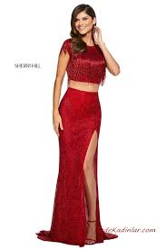 2020 Sherri Hill Kirmizi Abiye Elbise Modelleri Kirmizi Uzun Omzu Acik Dusuk Kollu Klos Etekli Yirtmacli 2020 Boncuklu Elbiseler The Dress Elbise Modelleri