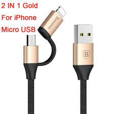 Baseus 2 In 1 Cable For Iphone Micro Usb Type C Micro Usb Cable For Iphone 7 6 6s Android Phone Type C Mobile Phone Cables Micro Usb Phone Cables Usb