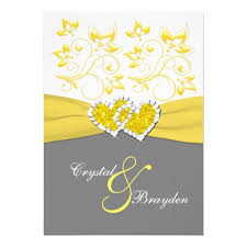 Yellow Gray White Joined Hearts Wedding Invite Zazzle Com Heart Wedding Invitations Yellow Wedding Invitations Yellow Wedding Theme