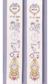 Kit de broderie au point de croix compté. Eva Rosenstand Stork And Crib Bellpull Birth Sampler Cross Stitch Kit