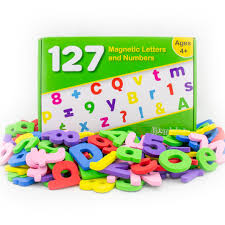 Wooden alphabet pattern game, $62; Magnetic Letters And Numbers For Toddlers Premium Set Of 127 Alphabet Magnets