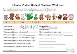 It is important to relate ordinal numbers to their cardinal counterparts especially when the connection is not obvious for example one and first. Chinese Zodiac Ordinal Numbers Worksheet 1