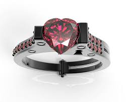 Black gold ruby engagement rings. Black Gold Heart Cut Red Ruby Handcuff Engagement Ring Vidar Jewelry Unique Custom Engagement And Wedding Rings