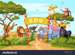 Zoo Entrance Gates Cartoon Poster With Elephant Giraffe Lion Safari Animals And Visitors On Territory Vector Cartoon Posters Zoo Animal Art Cartoon Zoo Animals
