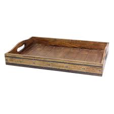 17 7 X 12 1 Rectangular Wooden Tray With Metal Rivets Brown Stonebriar Wooden Tray Serving Tray Wood Tray