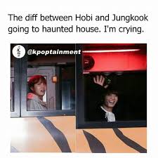 Jungkook Hoseok Going To The Haunted House Bts Memes Hilarious Kpop Memes Bts Bts Memes