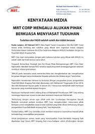 Pengarah kementerian perdagangan dalam negeri dan hal ehwal pengguna (kpdnhep). Mrt Corp Auf Twitter Kenyataan Media Mrt Corp Mengalu Alukan Pihak Berkuasa Menyiasat Tuduhan