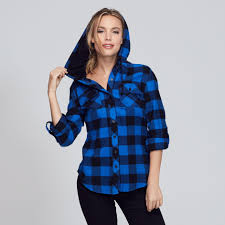 Adam Levine Women S Hooded Plaid Shirt W Sherpa Lining Blue Buffalo Buffalo Plaid Shirt Women Buffalo Plaid Shirt Plaid