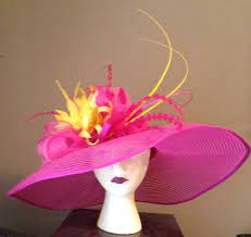 Hot Pink And Yellow Kentucky Derby Or Oaks Hat Beautiful Derby Hats Hot Pink Hat Kentucky Derby Hats
