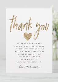 Glam Gold Glitter Heart Baby Shower Thank You Card Zazzle Com Baby Shower Thank You Cards Heart Baby Shower Baby Shower Thank You