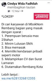Sebanyak 18 lowongan kerja rembang dan yang berhubungan dengan loker rembang, rekrutmen rembang, peluang kerja rembang, peluang berkarir rembang, pekerjaan rembang di loker.my.id. Loker Gudang Wings Rembang Lowongan Kerja Pt Bouti Usabda Farma Sales Admin Keuangan Pelaksana Gudang Pengirim Bursa Lowongan Kerja Acovmimat