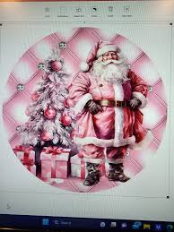 Pink Santa and Christmas Tree Wreath Sign