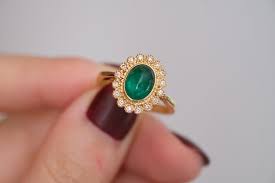 Cabochon Emerald Engagement Ring Green Stone Ring Yellow Gold Etsy In 2020 Emerald Engagement Ring Green Emerald Engagement Ring Green Stone Rings