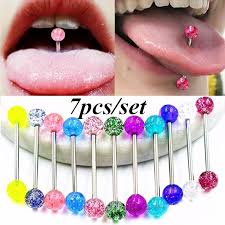 Piercing, piercing, percement, bijou, bijoux, bijouterie, ornement pour langue, ornement lingual, piercing langue, piercing pour la langue 7pcs Quicksand Tongue Piercing Piercings Barbell Piercing Langue Rings Shopee Malaysia