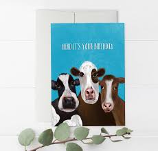 Herd It S Your Birthday Funny Cow Card Cool Birthday Cards Birthday Card Puns Unique Birthday Cards