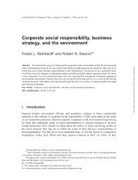Pdf Corporate Social Responsibility Business Strategy And The Environment