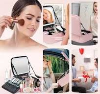 Caso de viaje de maquillaje iluminado: bolsa cosmética portátil con espejo  LED de brillo ajustable, bolsa de tocador impermeable con particiones ...
