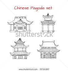 Hand Drawn Set With Detached Asian Traditional Chinese Houses Black And White Chinese Pagoda Vector Chinese Pagoda Traditional Chinese House Chinese Patterns