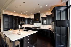 Black And Wood Kitchen U Shape Kitchen Design Using Black Wood Kitchen Vent Hood Along With White Marble Counter Top Kitchen And S Black Kitchen Cabinets Black Kitchens Kitchen Style