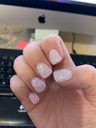 Dip Powder Glitter And White Snowy Nails Powder Glitter Nails Sparkly Acrylic Nails White Gel Nails