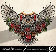 Our website provides the visitors with some great sam phillips sugar skull n key tattoo design. Owl Tattoo Chest Piece Coffin Heart Sam Phillips Artist Illustrator Graphic Designer Chest Piece Tattoos Owl Tattoo Chest Owl Tattoo