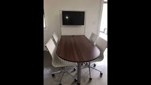 Mounted beneath the table surface, the oasis mini provides numerous options for incorporation custom finish tops. Huddle Table Mini Conference Table Youtube