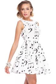 Musical Notes Printed White Dress Music Note Dress Homecoming Dresses Sparkly Music Dress