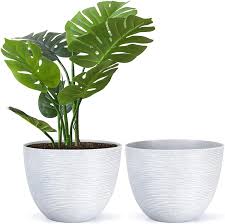 Check spelling or type a new query. Amazon Com Amazing Creation Large Flower Pots Round Garden Planters For Indoor Or Outdoor Gardening Set Of 2 Flowerpots Big Decorative Stone Grey Plastic Plant Holder With Deeper Root Depth Reusable Potters