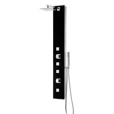 Anzzi Llano Series 60 In 4 Jetted Full Body Shower Panel System With Heavy Rain Shower And Spray Wand In Black Products Bathroom Shower Panels Shower Pan