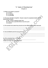 Check spelling or type a new query. English Worksheets A Taste Of Blackberries Ch2 Questions