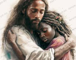 Jesus With a Black Girl, Jesus Art, Girl Hugging Christ, Jesus is Embracing  Girl, Christ Watercolor Portrait, Jesus With a Young Black Woman